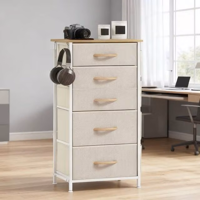 ERGOVEXA Chest of Five Fabric Drawers, Beige – 1