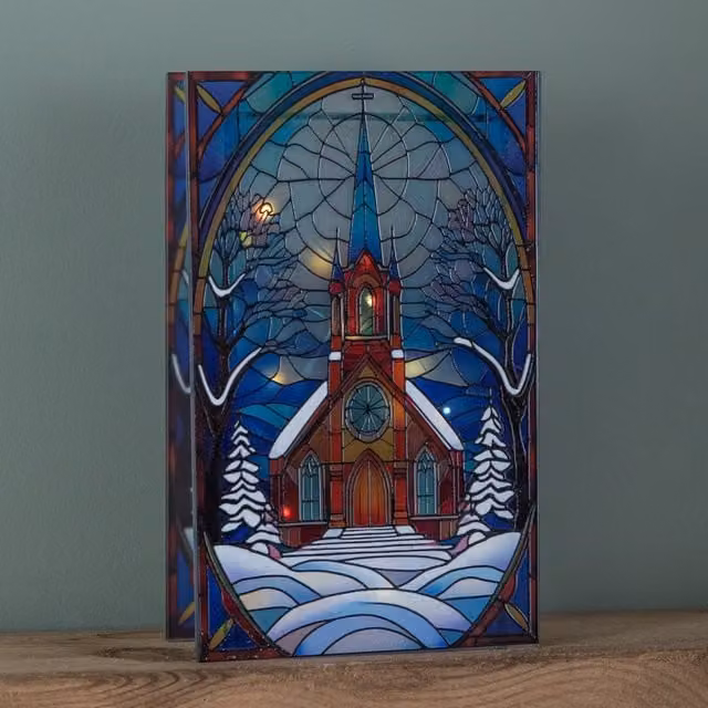 Samuel ALEXANDER Multicolour Stained Glass Victorian Church Decoration with LEDs, 21 cm – 1