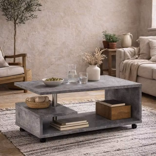 Wyld Haus Salford Grey Concrete Effect Coffee Table with Open Shelves – 1