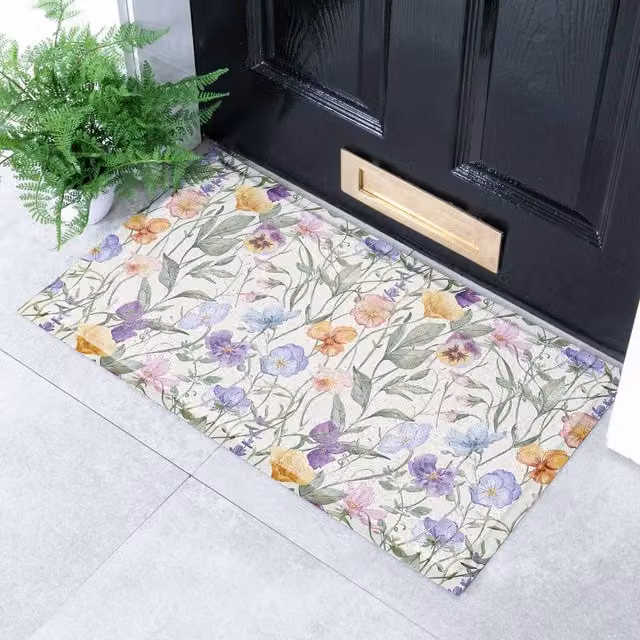 Artsy Mats Watercolour Wild Flowers Doormat, Multicolour, W: 70 cm, D: 40 cm
