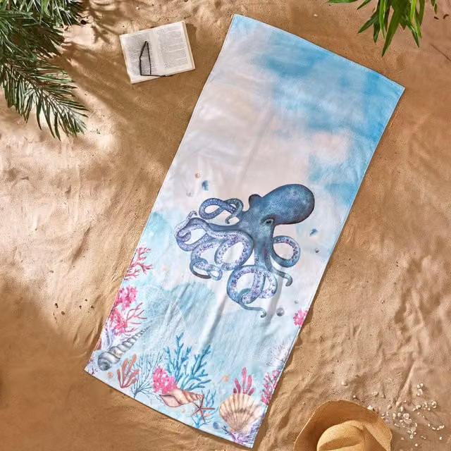 Catherine Lansfield Blue Octopus Cotton Beach Towel