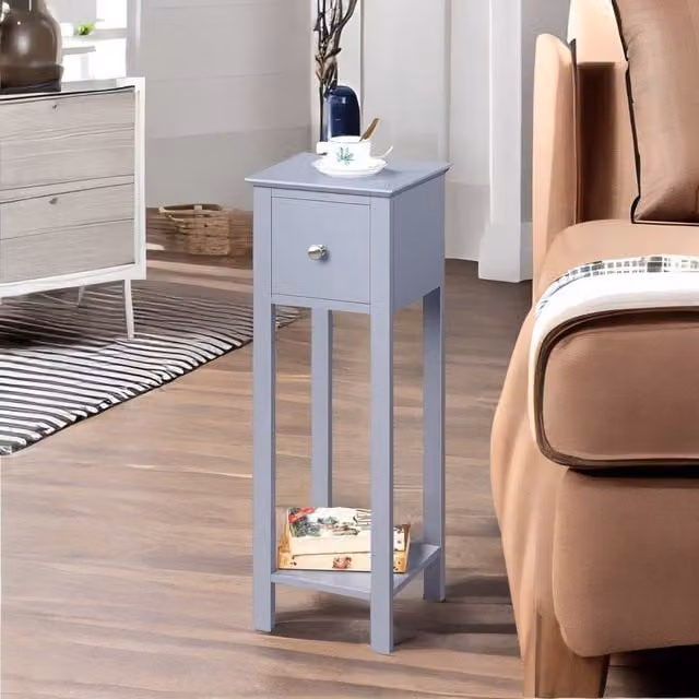 Rafaelo Mobilia Narrow Tall Bedside Table with Drawer in Grey – 1