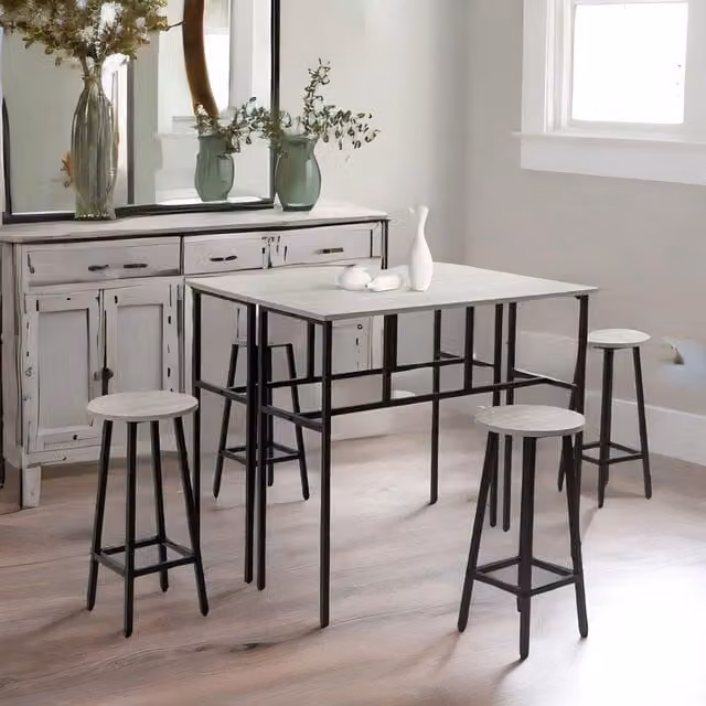 FURNOS 6-Piece Industrial Dining Set with Rectangular Table and Stools in Grey and Black – 1