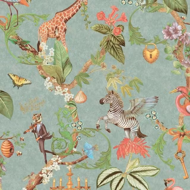 Holden Decor Safari Symphony Animal Print Wallpaper in Petrol Teal