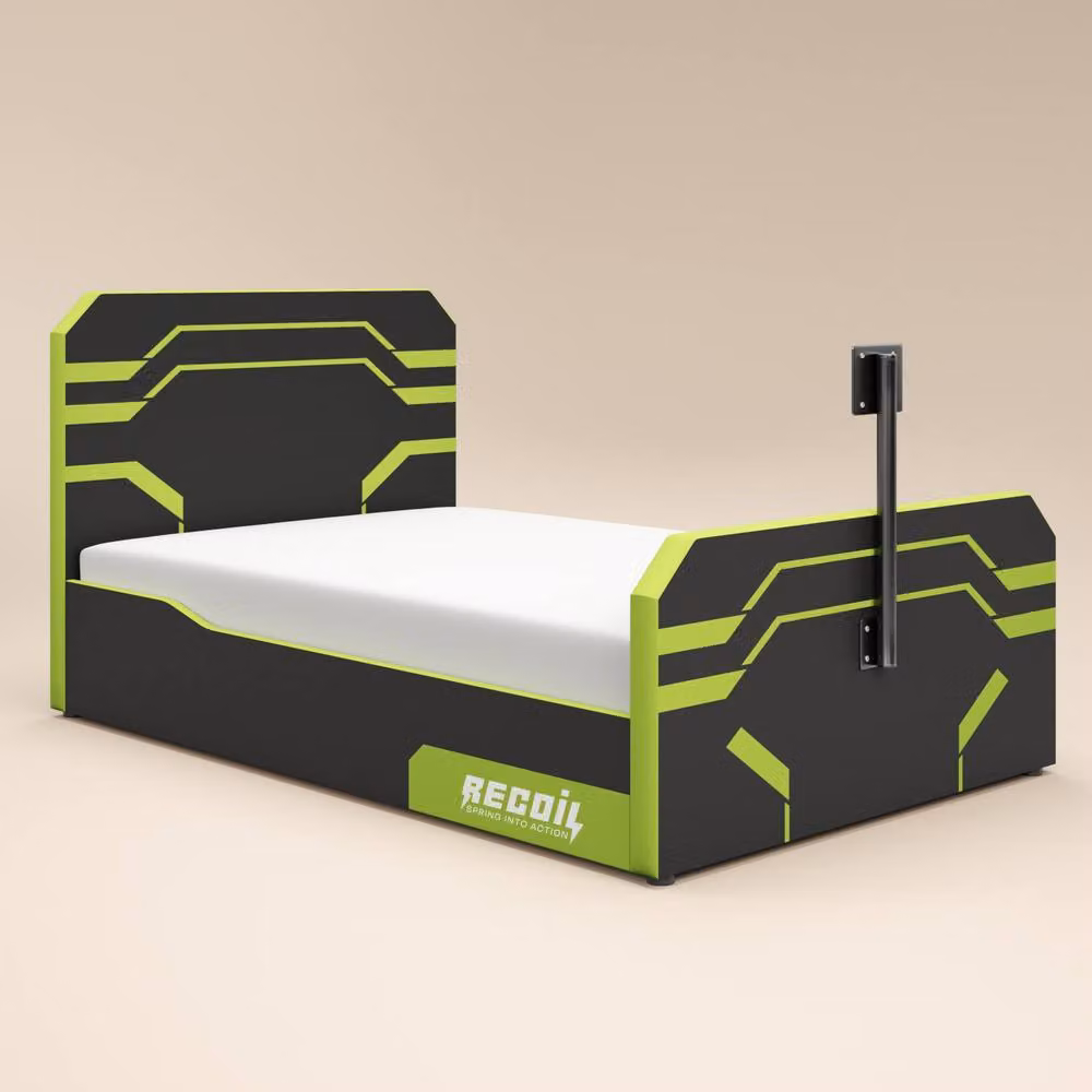 Alister Recoil Modern Upholstered Side Lift TV Ottoman Bed in Black and Green, W/D/H: 90 x 190 cm – 4