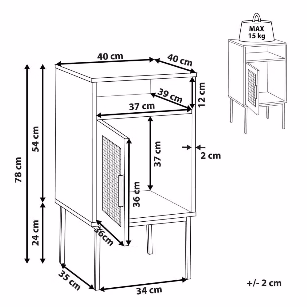 Wyld and Coco Brown Rattan Bedside Table with Powder-Coated Metal Legs, W/D/H: 40 x 40 x 78 cm – 3