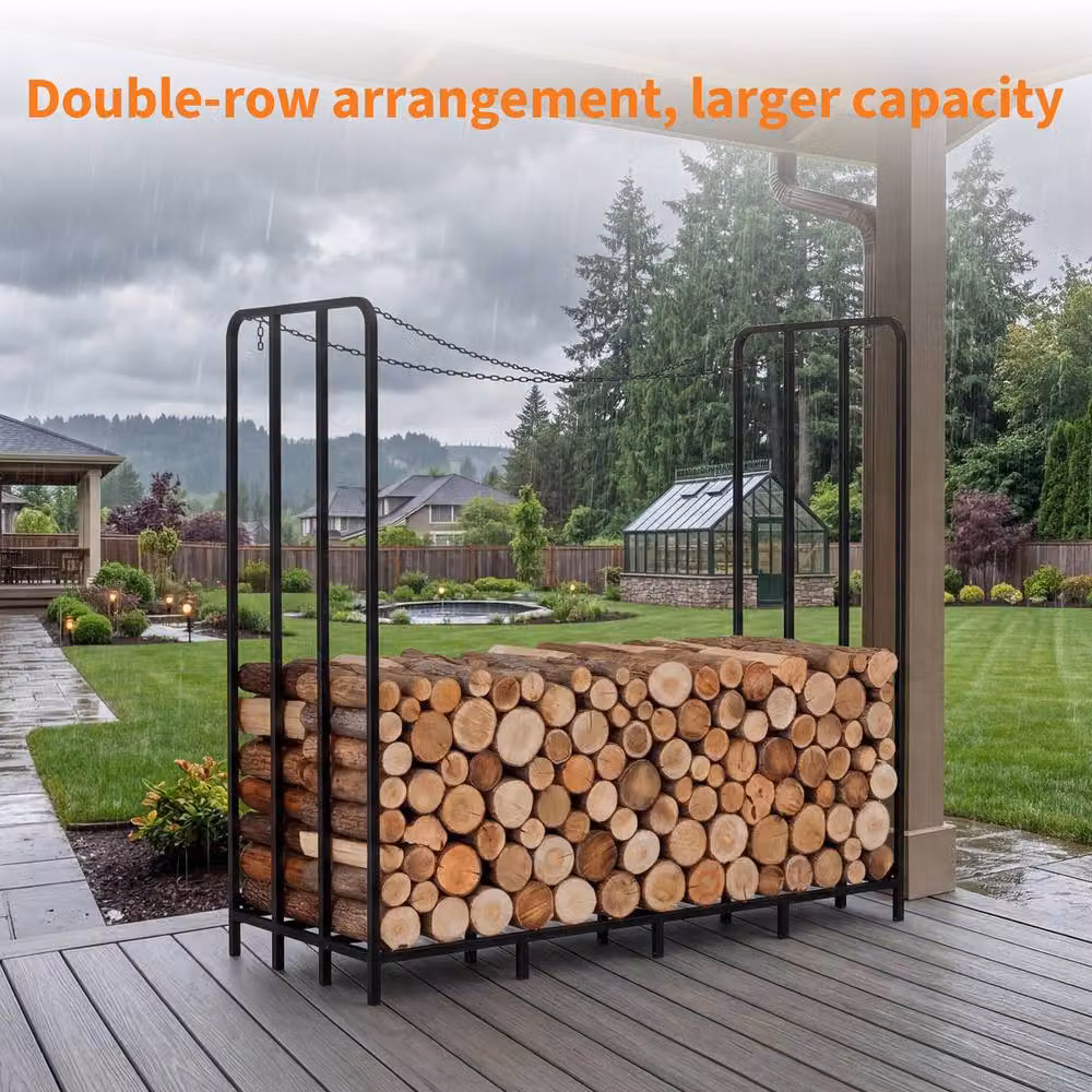 London Boutique Heavy Duty 6FT Steel Firewood Rack and Log Holder in Matt Black – 6