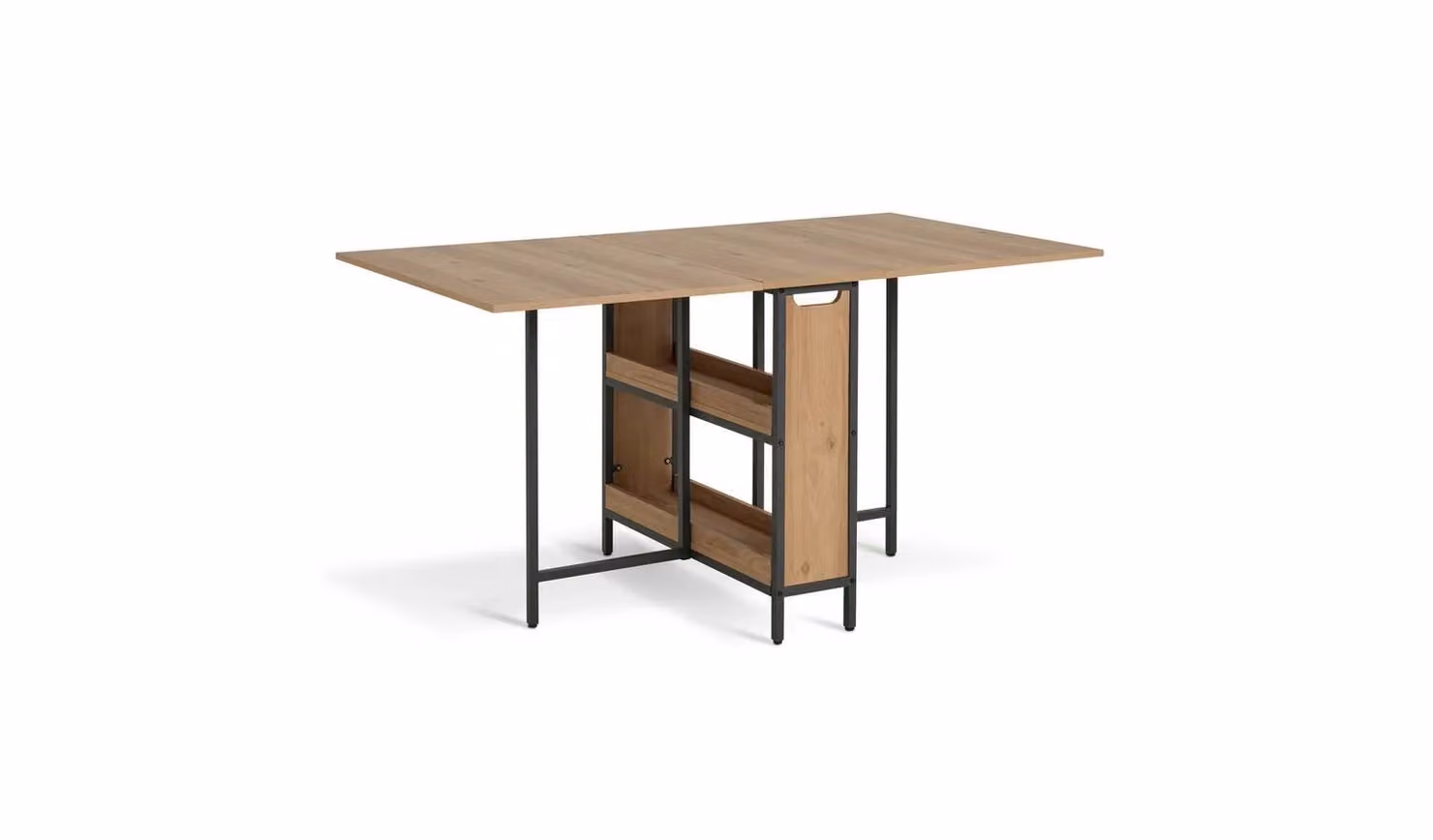 Loft Living Oak Extending Dining Table, 4-6 Seater Folding Kitchen Furniture in Brown and Black