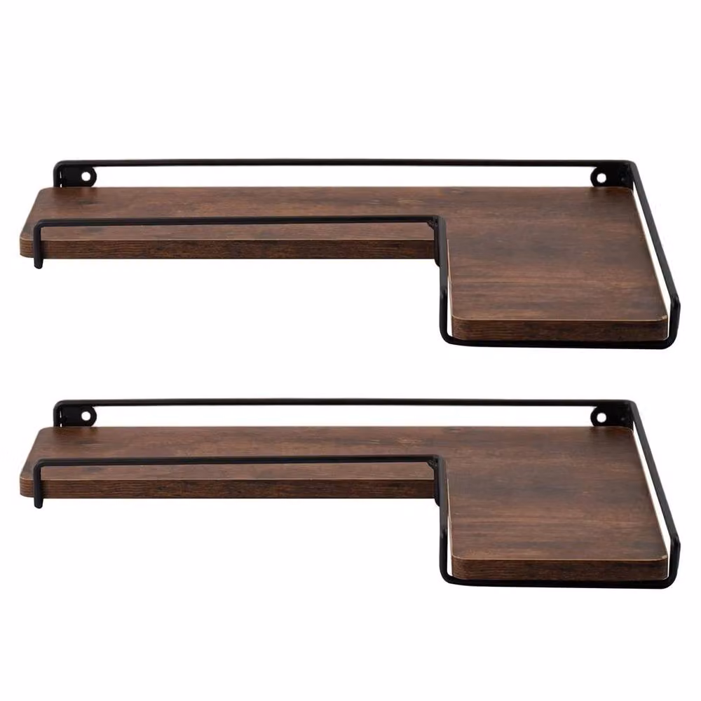 Kelvenix L Shaped Brown Wall Corner Shelf – 3