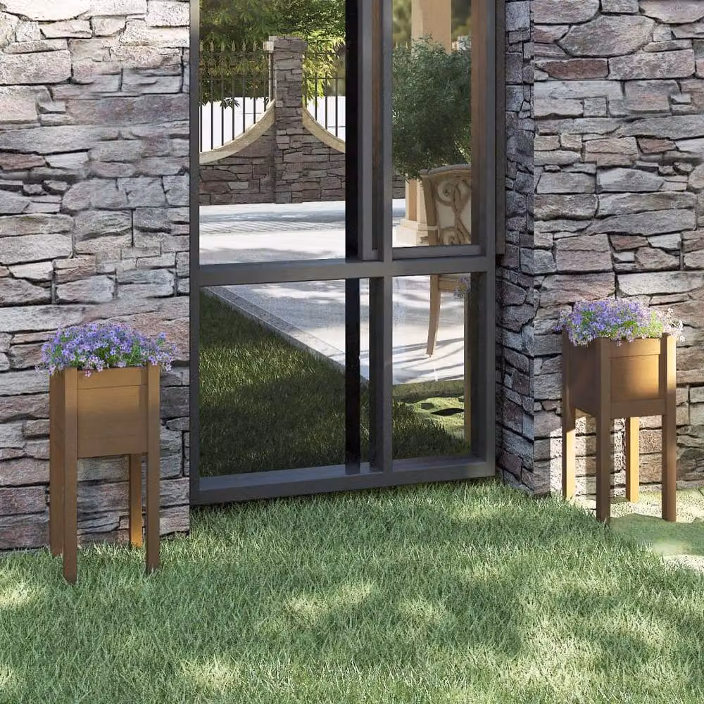 Berkfield Home Garden Planters, 2 Pack, Brown Solid Wood, W/D/H: 31 x 31 x 70 cm – 2