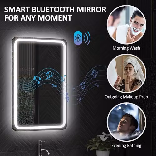 HOMCOM Silver Illuminated Bluetooth Bathroom Mirror with LED Lights and Anti-Fog Function W: 50 cm, H: 70 cm – 4