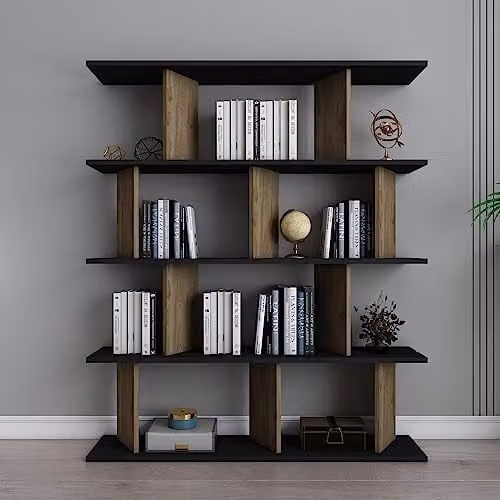 DECOROTIKA Grace 5-tier Bookcase Display Unit, Black and Brown, W/D/H: 120 x 24.6 x 141 cm – 1