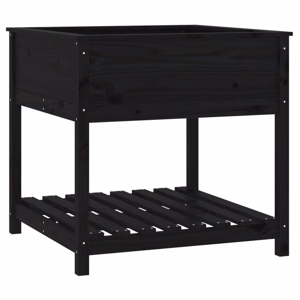 Berkfield Home Black Solid Wood Pine Planter with Shelf W/D/H: 82.5 x 82.5 x 81 cm – 2