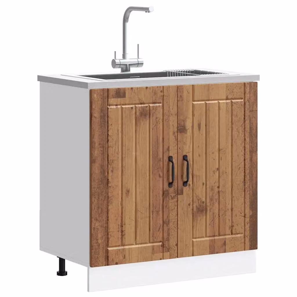 Berkfield Home Lucca Freestanding Kitchen Sink Base Cabinet in Brown Old Wood – 2