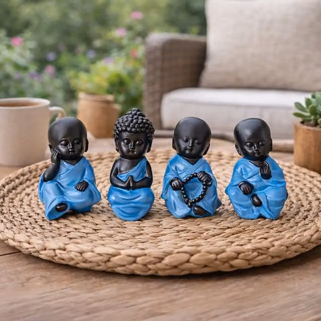 Marco Paul Set of 4 Blue Sitting Buddha Tabletop Ornaments