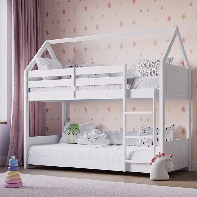 Flair Plation Low Play House Bunk Bed in White Solid Wood