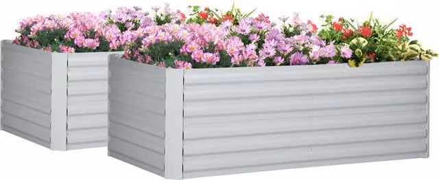 Outsunny Set of 2 Galvanised Steel Raised Garden Beds for Plants and Flowers, W/D/H: 180 x 90 x 59 cm