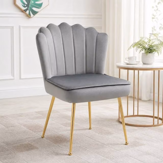 STILVORA Grey Velvet Vanity Chair with Gold Metal Legs