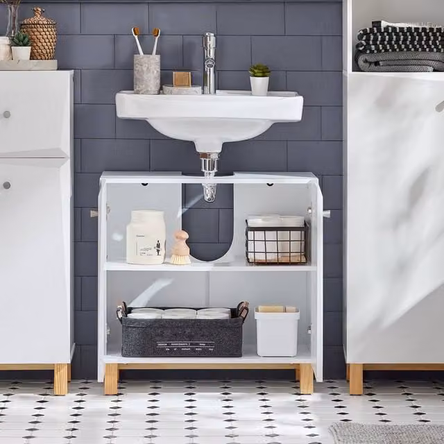 SoBuy Freestanding Under Sink Bathroom Cabinet in White with Hinged Doors and Internal Shelves – 1