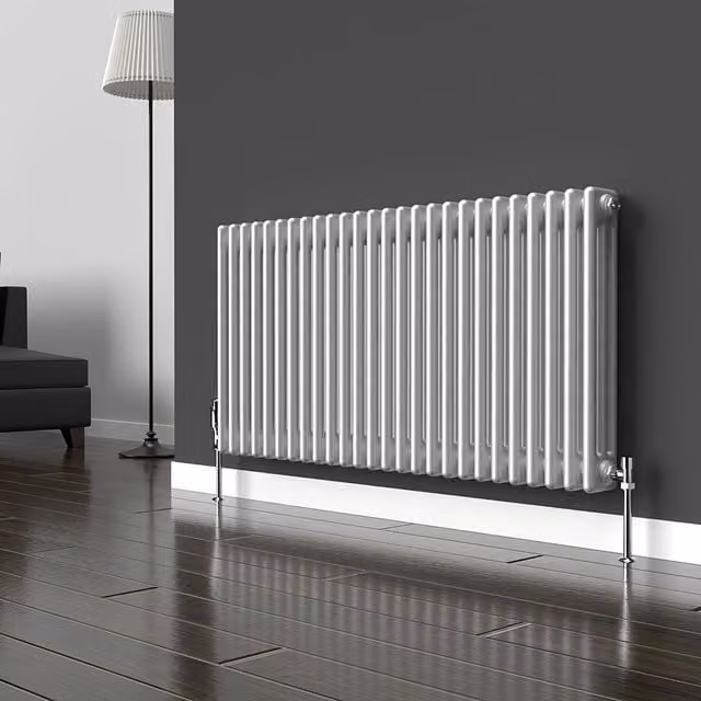 Lux Heat Horizontal 3 Column Radiator in Metallic Silver, H: 60 cm x W: 119 cm
