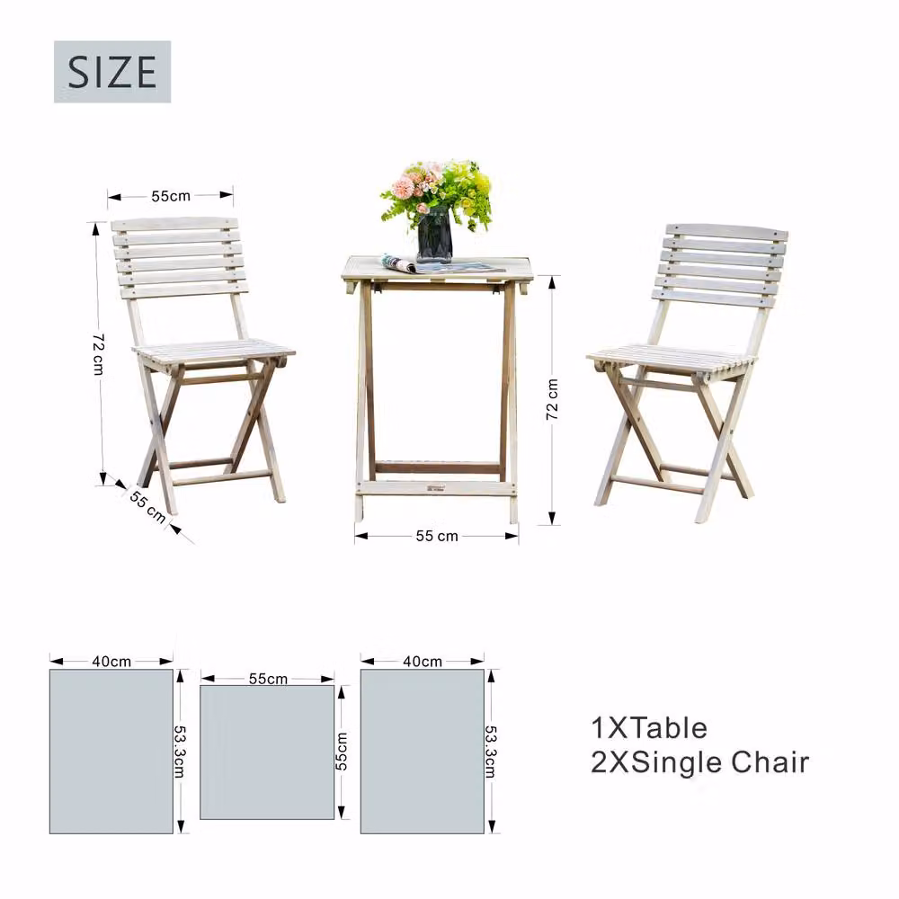 Direct Wicker Acacia Wood 2 Seater Square Bistro Set in Beige – 2