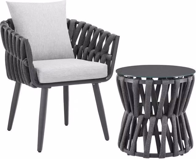 tectake Lugano Rope Design Garden Set in Dark Grey with Aluminium Frame and 1 Seater Configuration