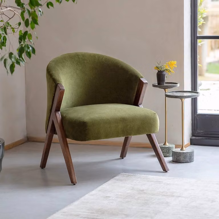 Atkin & Thyme Scoop Armchair in Deep Green Velvet