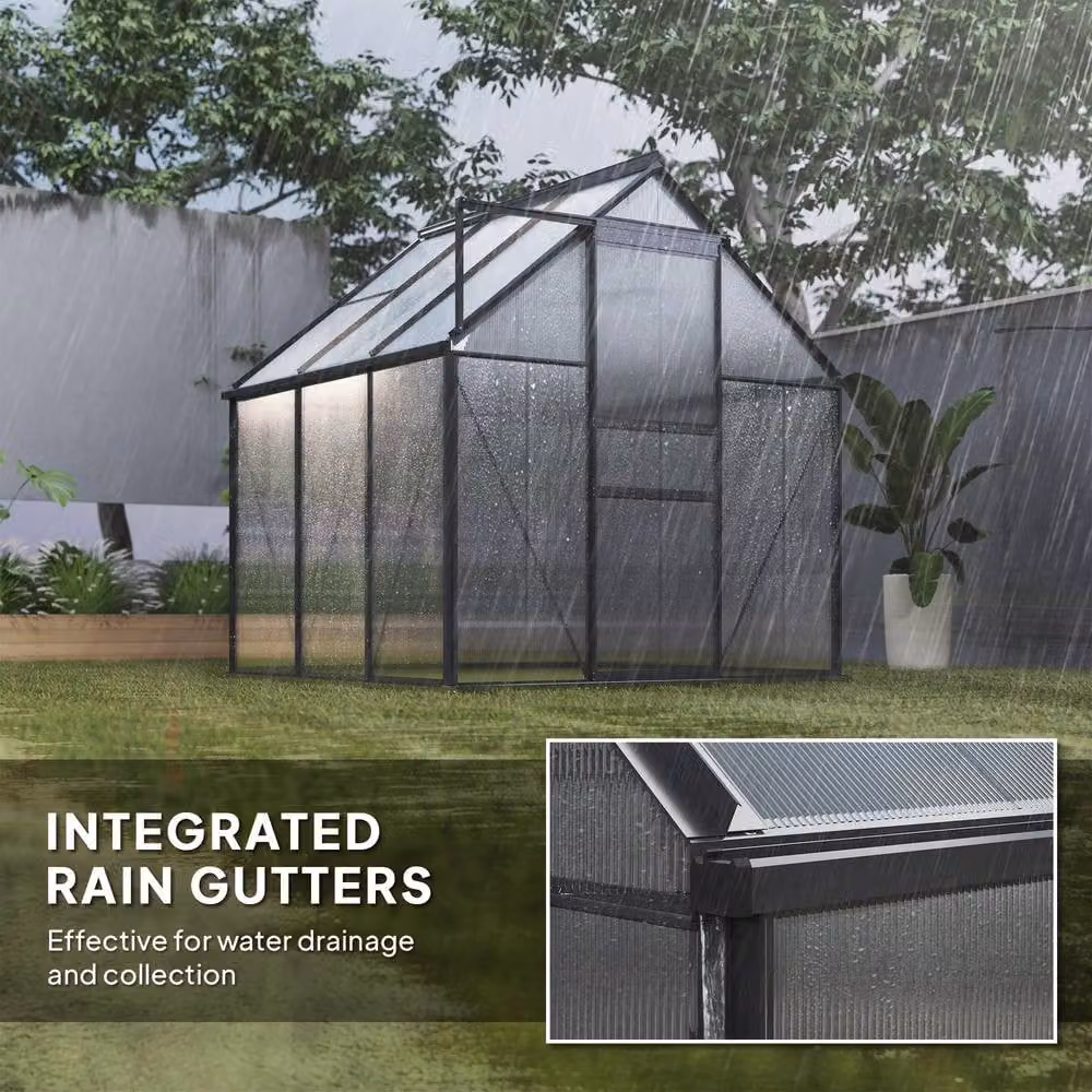 STILVORA Walk-In Greenhouse with Sliding Door and Polycarbonate Windows in Grey, W/D/H: 190 x 190 x 190 cm – 7