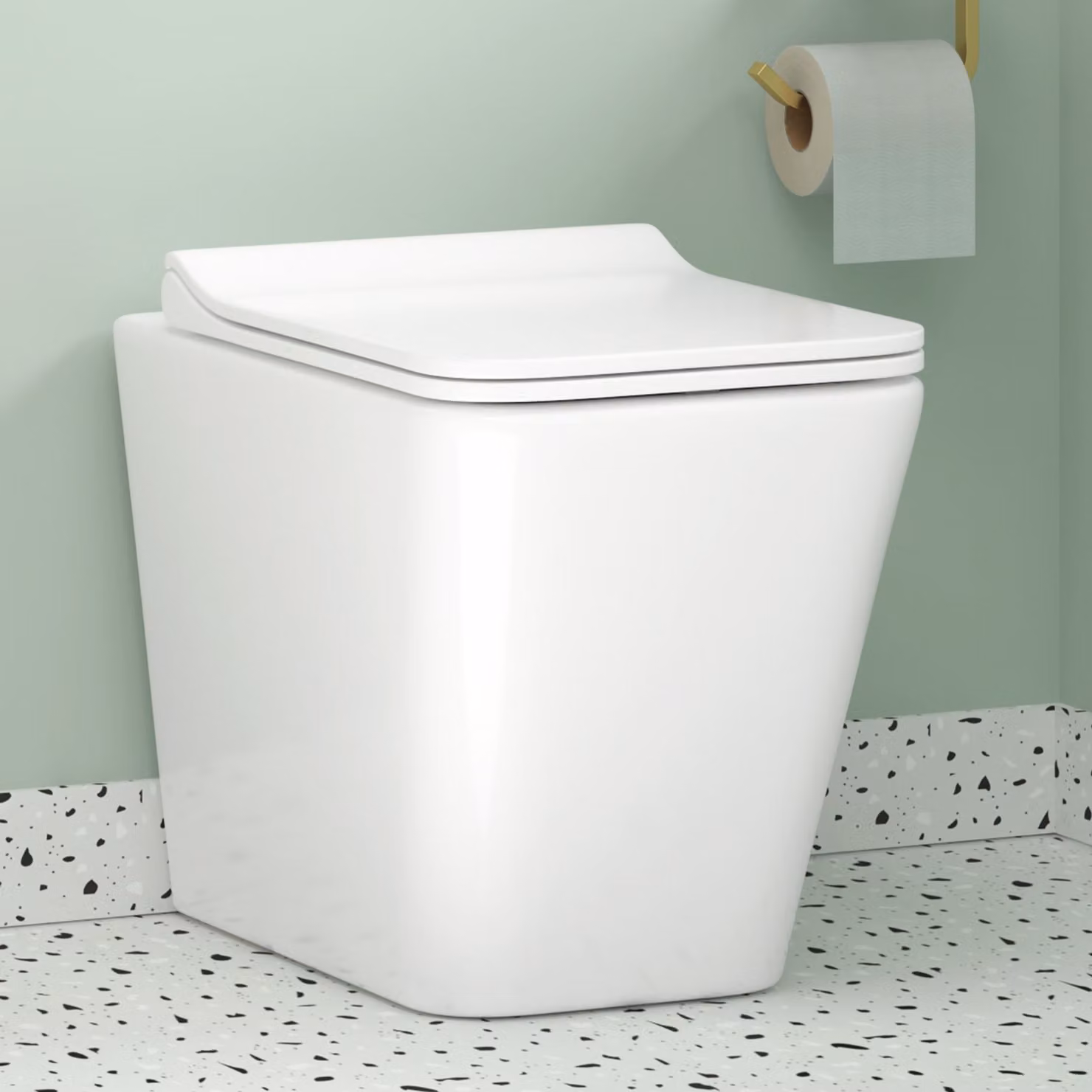 Royal Bathrooms Elena Rimless Back to Wall Toilet Pan with Slim Soft Close Seat, White Ceramic