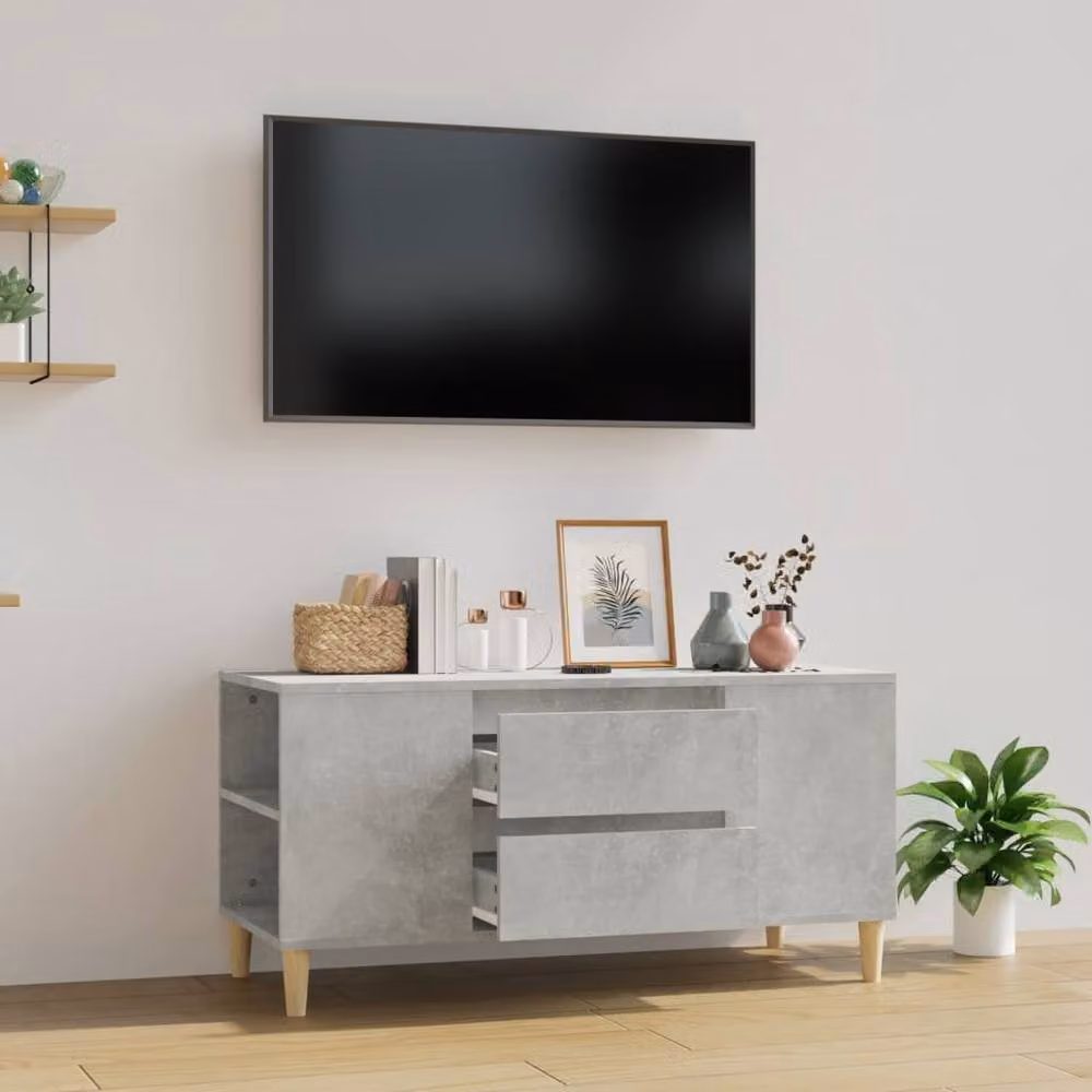 Berkfield Home Scandinavian TV Cabinet in Concrete Grey, W/D/H: 102 x 44.5 x 50 cm – 2