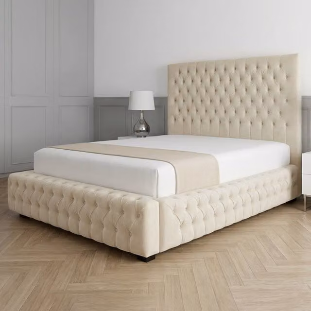 Living Comfort Bedz Countess Upholstered Gas Lift Storage Bed in Beige, W/D/H: 180 x 200 cm