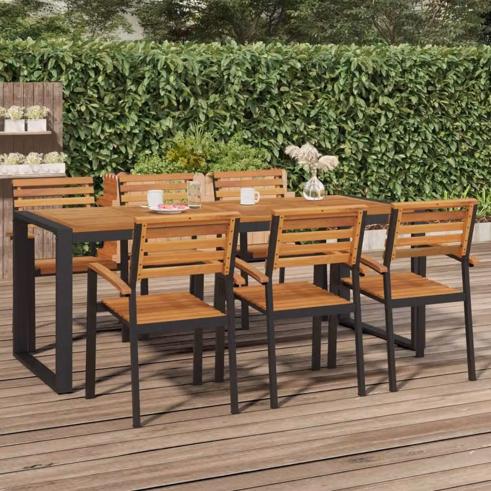 Berkfield Home Brown Acacia Wood Garden Table with U-shaped Legs W/D/H: 200 x 90 x 75 cm – 2