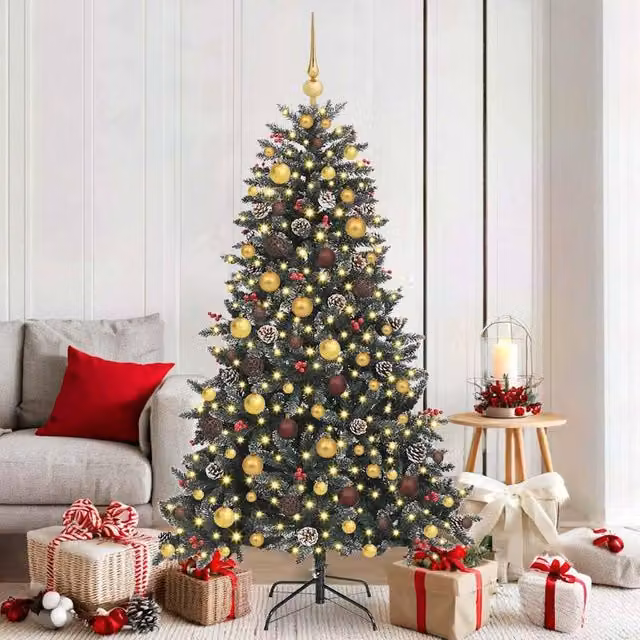 Berkfield Home Artificial Christmas Tree with 300 LEDs, Green, W/D/H: 99 x 99 x 180 cm – 1