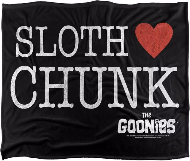 Warner Bros. The Goonies Sloth Heart Chunk Super Soft Fluffy Polyester Throw Blanket in Multicolour and Black, Large – 1