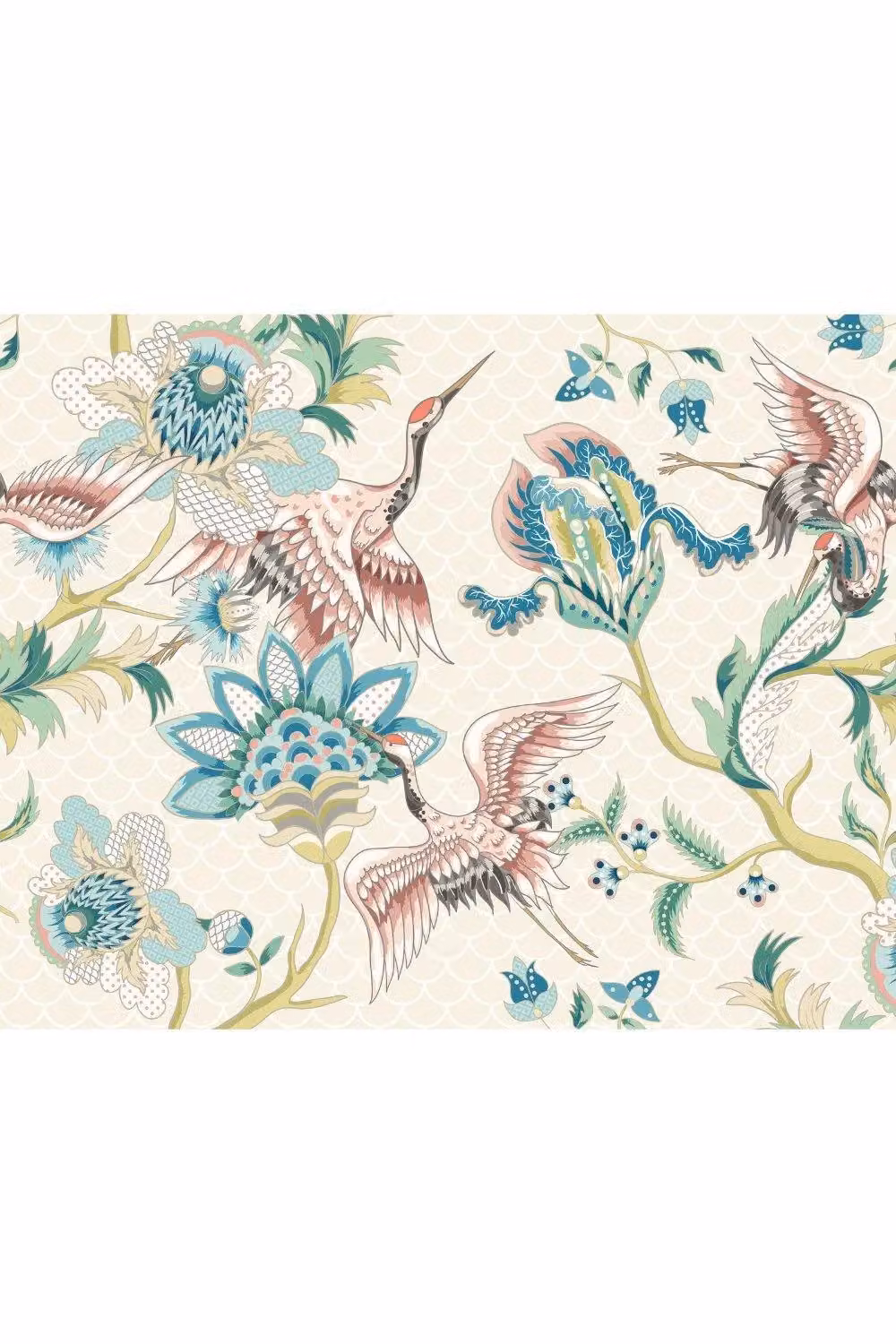 Origin Murals Cranes in Flight Wall Mural in Beige and Multicolour, W: 300 cm, H: 240 cm – 2