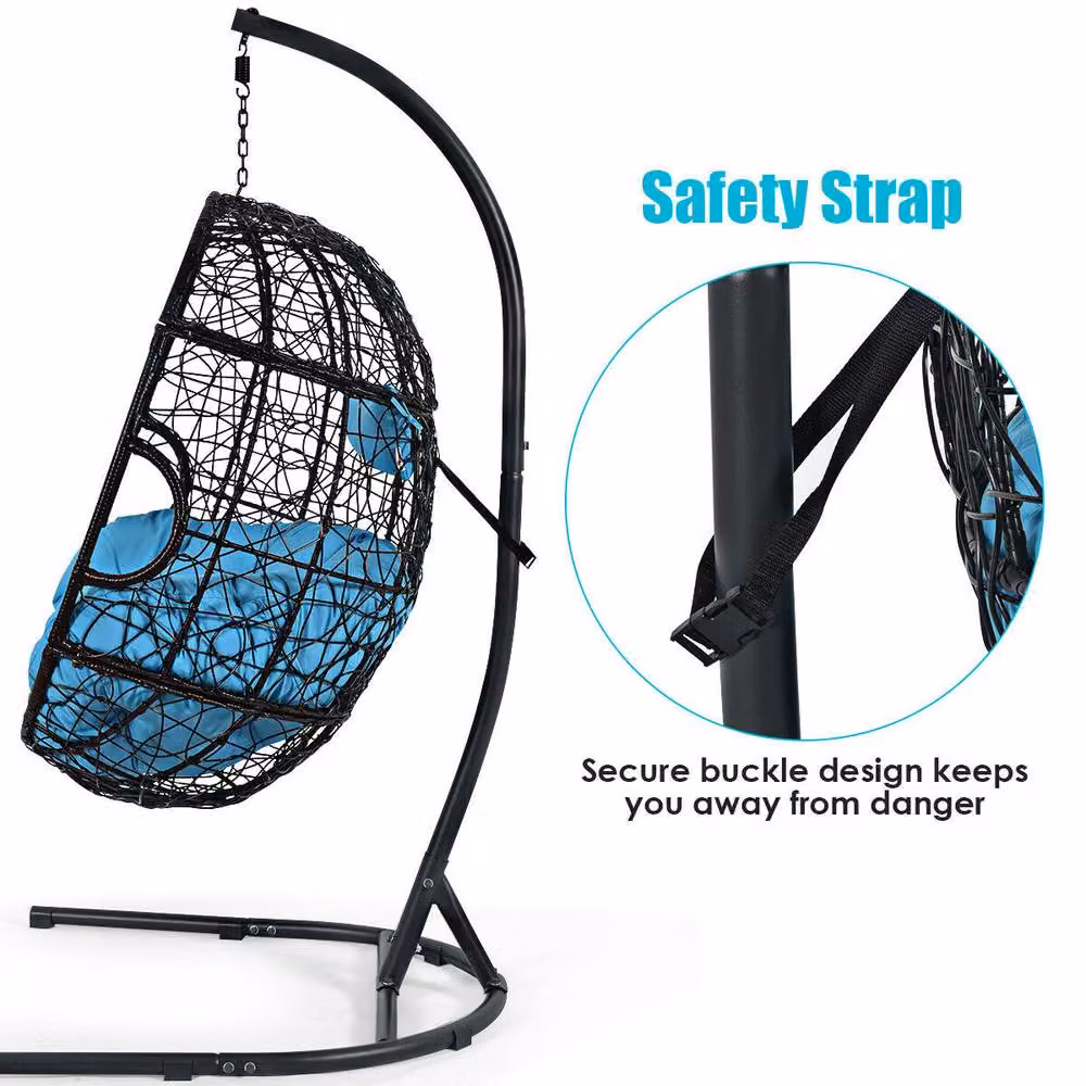 Costway Egg Hammock Swing Chair with Stand in Black and Turquoise – 5