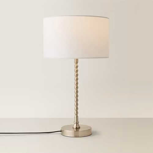 ValueLights Maeve Brushed Chrome Bobble Table Lamp with White Fabric Shade – 1