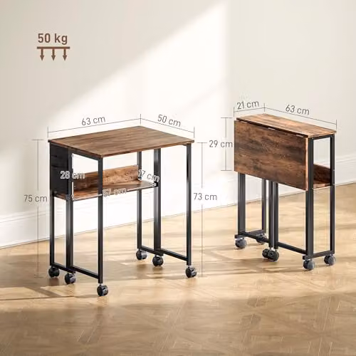 HOMCOM Folding Writing Desk with Storage Shelf and Bag in Rustic Brown – 2