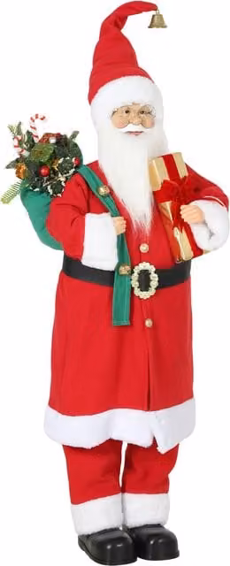 HOMCOM Singing and Dancing Animated Santa Claus Figure in Red and Gold with Gift and Sack, Sound and Touch Activated, Height: 121.92 cm