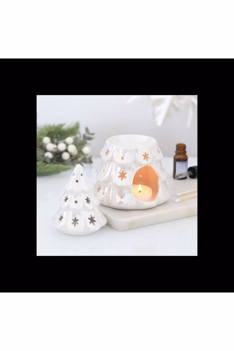 KDMD Iridescent Fir Tree Ceramic Oil Burner in White