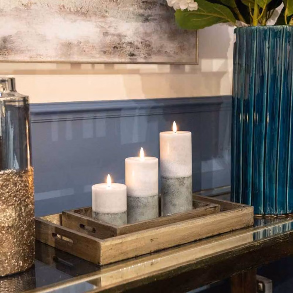 Lemon Pavilion Luxe Collection Natural Glow Dipped LED Pillar Candle, Grey, H15 x W7 x D7 cm – 2