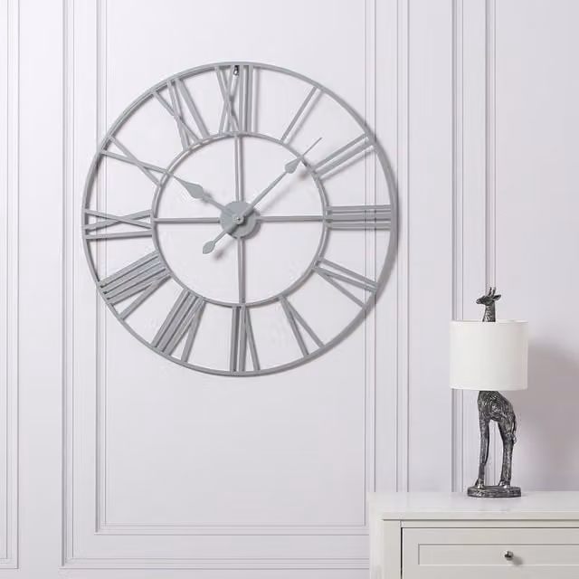 Home Garden Direct EOS Skeleton Wall Clock in Grey with Roman Numerals, W/D/H: 80 x 80 x 80 cm