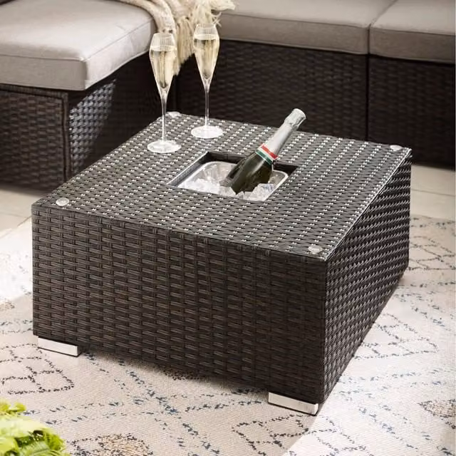 FurnitureboxUK Orlando Rattan Garden Coffee Table with Ice Bucket in Brown