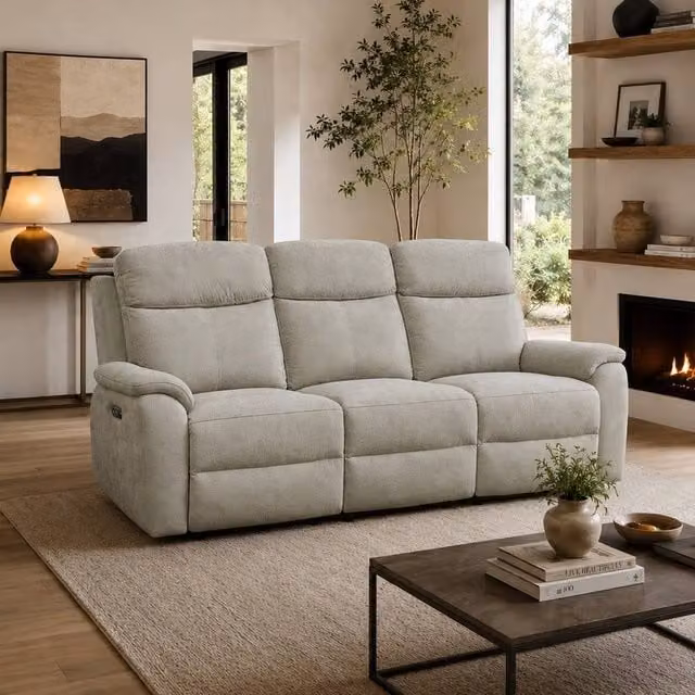 Aspire Richmond 3 Seater Power Recliner Sofa in Grey Chenille Fabric with USB Charging and Solid Wood Frame – 1
