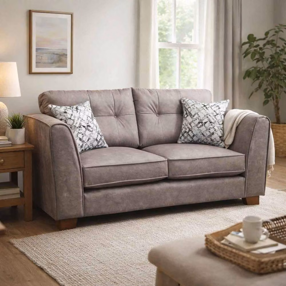 Furnishings For Less UK Ariana Grey 3 + 2 Seater Microfibre Fabric Sofa Set with Scatter Cushions – 3