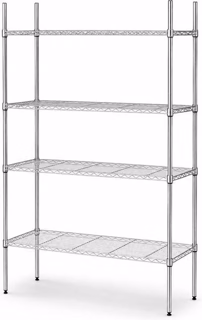 Oypla 4 Tier Heavy Duty Metal Wire Shelving Unit with Wheels and Adjustable Shelves in Silver – 1