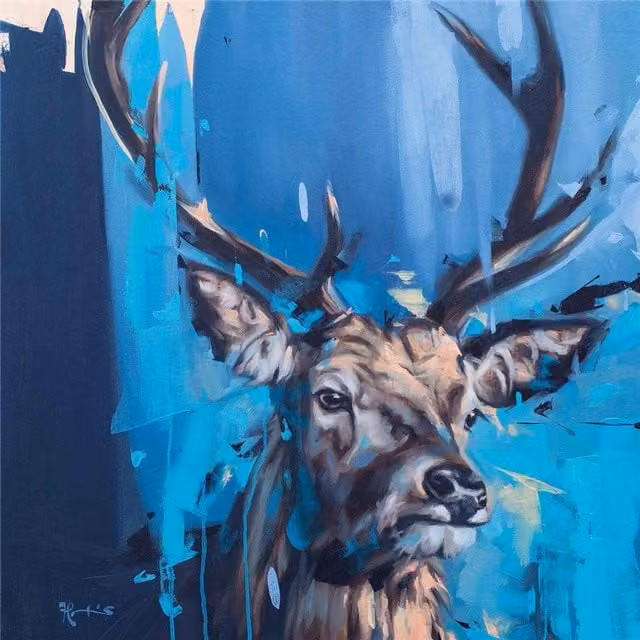 Frank Pretorius Curiosity Abstract Animal Framed Canvas Print in Blue
