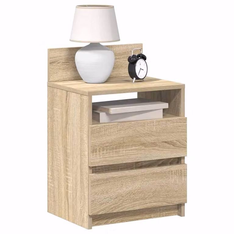 Berkfield Home Set of 2 Durable Bedside Cabinets with 2 Drawers in Sonoma Oak Light Brown, W/D/H: 40 x 33 x 60 cm