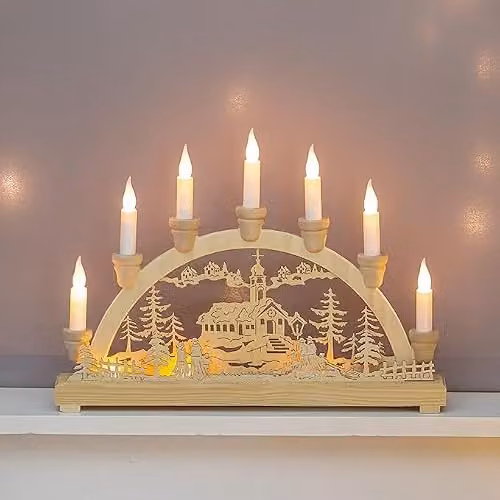 The Christmas Workshop 70780 Wooden Illuminated Candle Bridge with 7 Warm White Candles, W/D/H: 36 x 27.5 x 5.5 cm – 2
