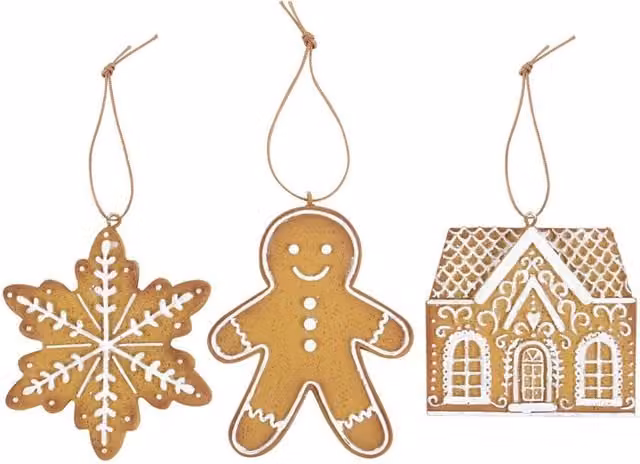 Something Different Gingerbread Hanging Christmas Decorations, Pack of 3, Brown